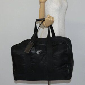 PRADA Boston Bag Nylon Black Silver Auth 144179
